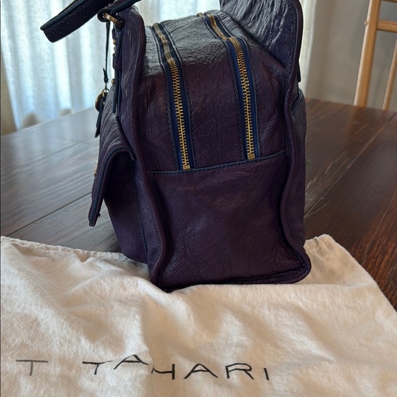 T Tahari Vintage Purple Pebbled Leather Satchel Bag - Picture 13 of 16